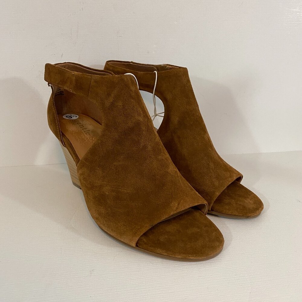 Gentle Souls Lunette Brown Suede Open Toe Wedges Womens 9.5